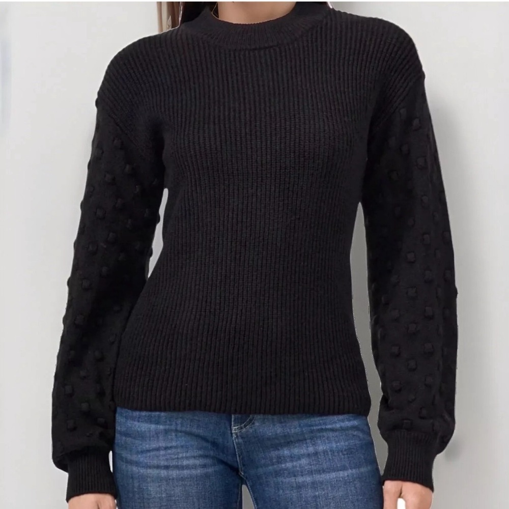 Vince Camuto Sweater Womens (XL)Black Puff Sleeve Bobble Stitch Pullover